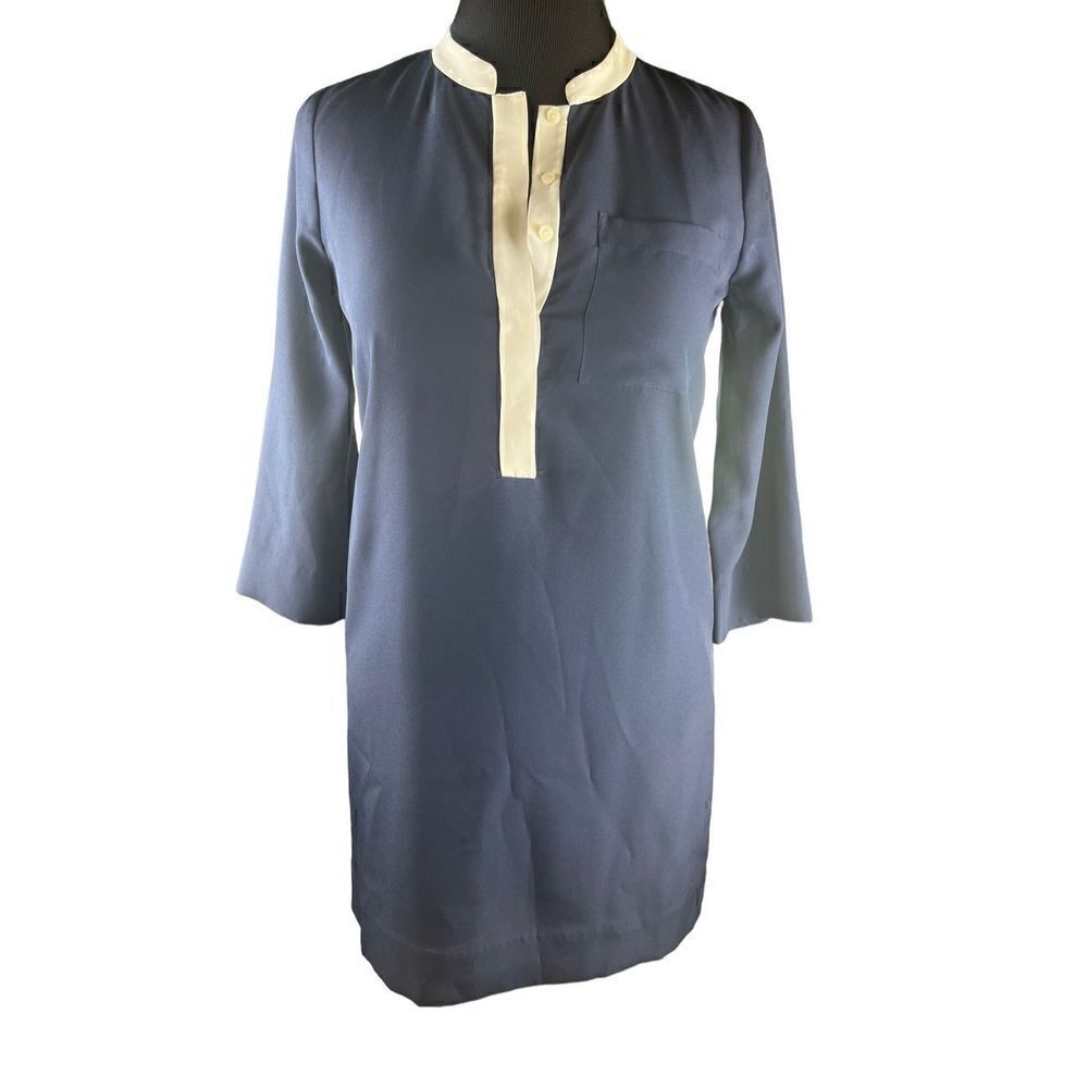 J crew woman’s size 4 navy blue sheath button up dress 3/4 sleeve